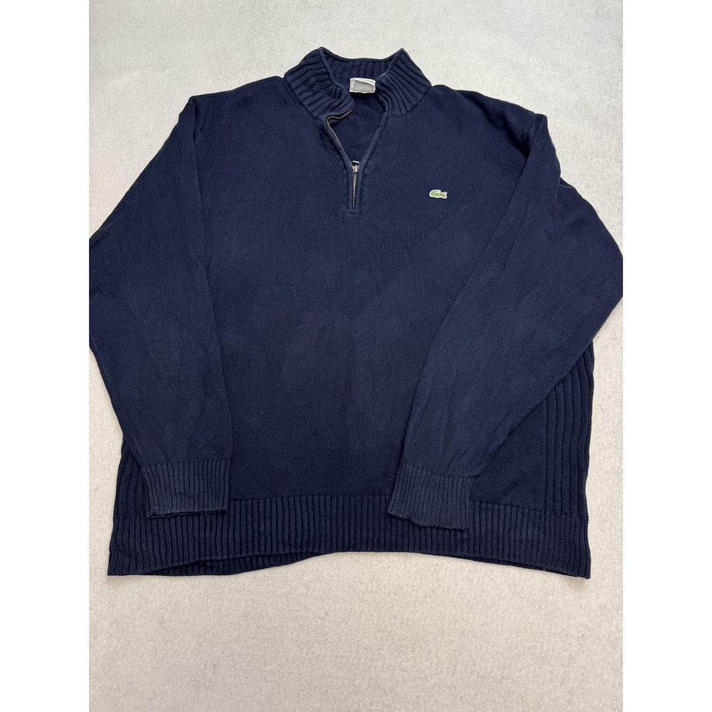 Lacoste Sweater Mens 8/3XL Blue Cotton 1/4 Zip Mock Neck Logo Knit Pullover